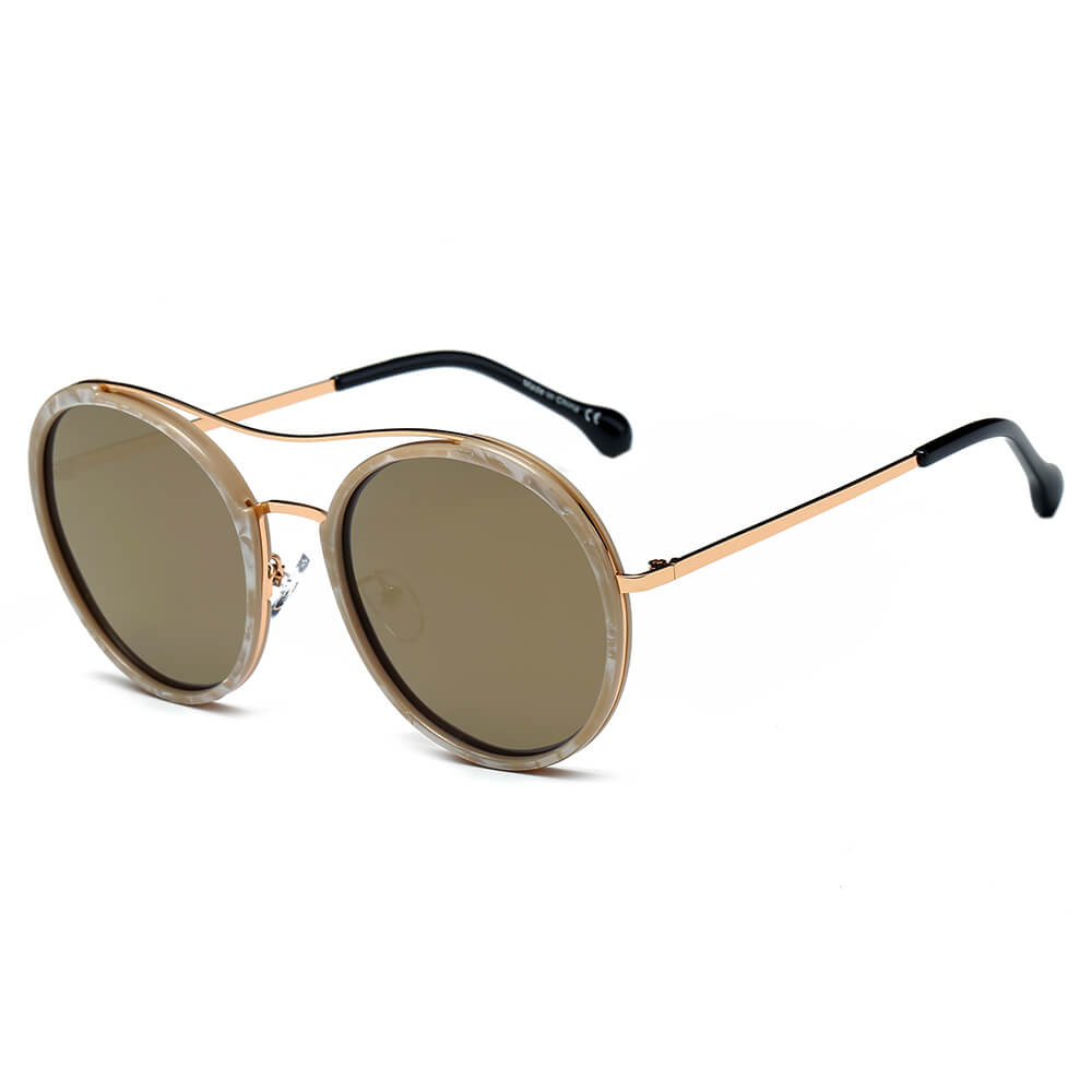 CA14 - Round Retro Polarized Brow-Bar Circle Fashion SUNGLASSES Amber