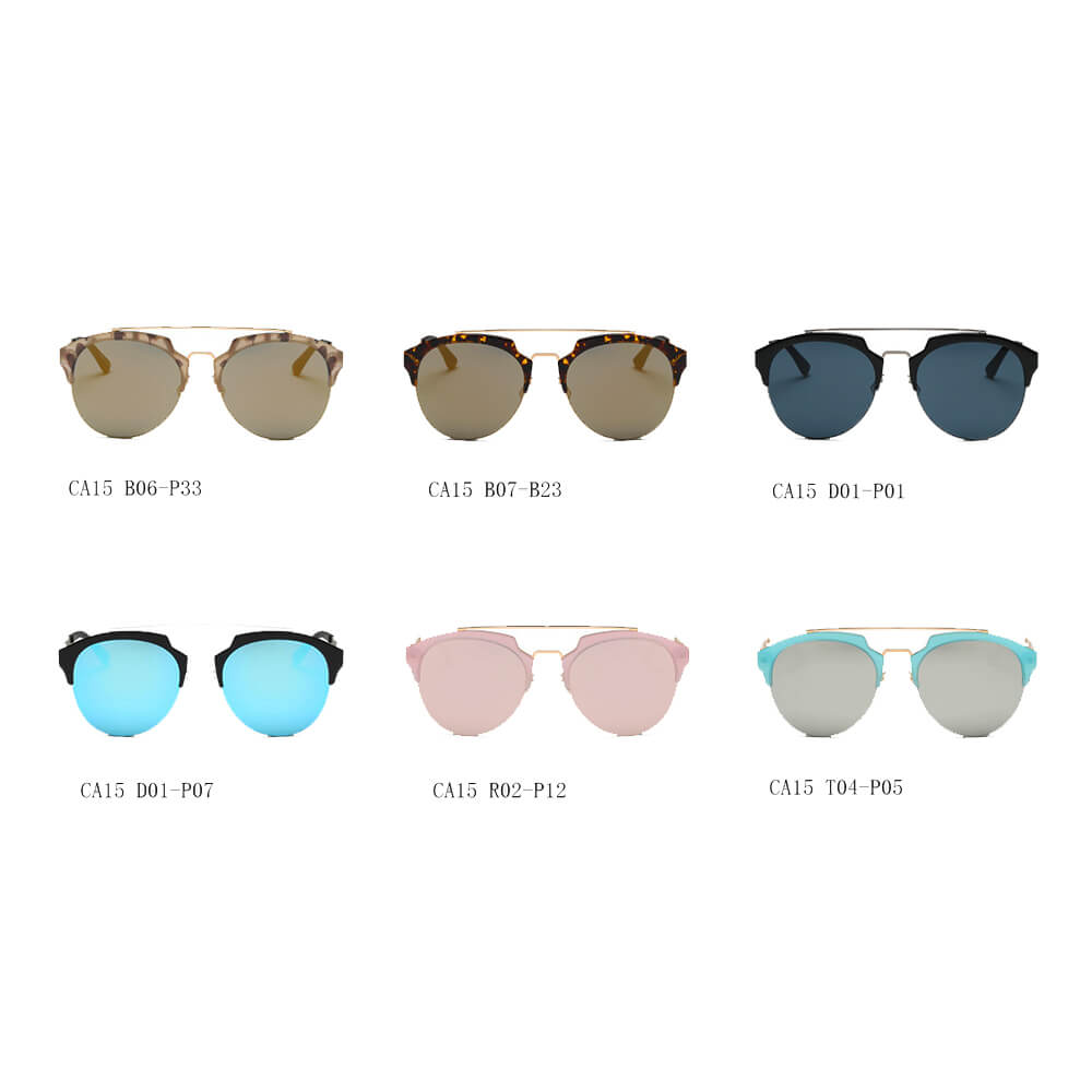 CA15 - Women Round Retro Half Frame Cat Eye Fashion Sunglasses ASSORTED/Mixed