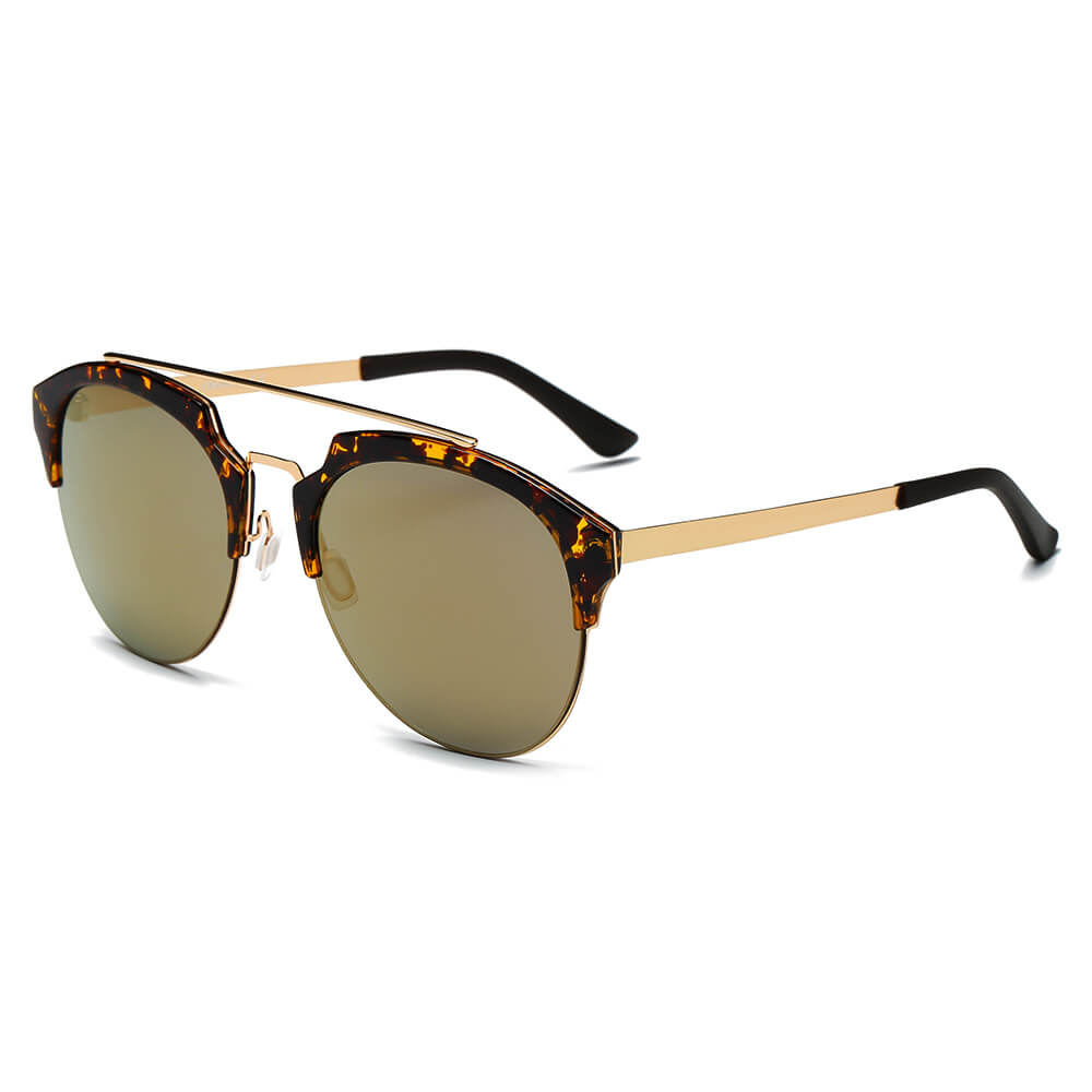 CA15 - Women Round Retro Half FRAME Cat Eye Fashion Sunglasses Amber W/Dark FRAME