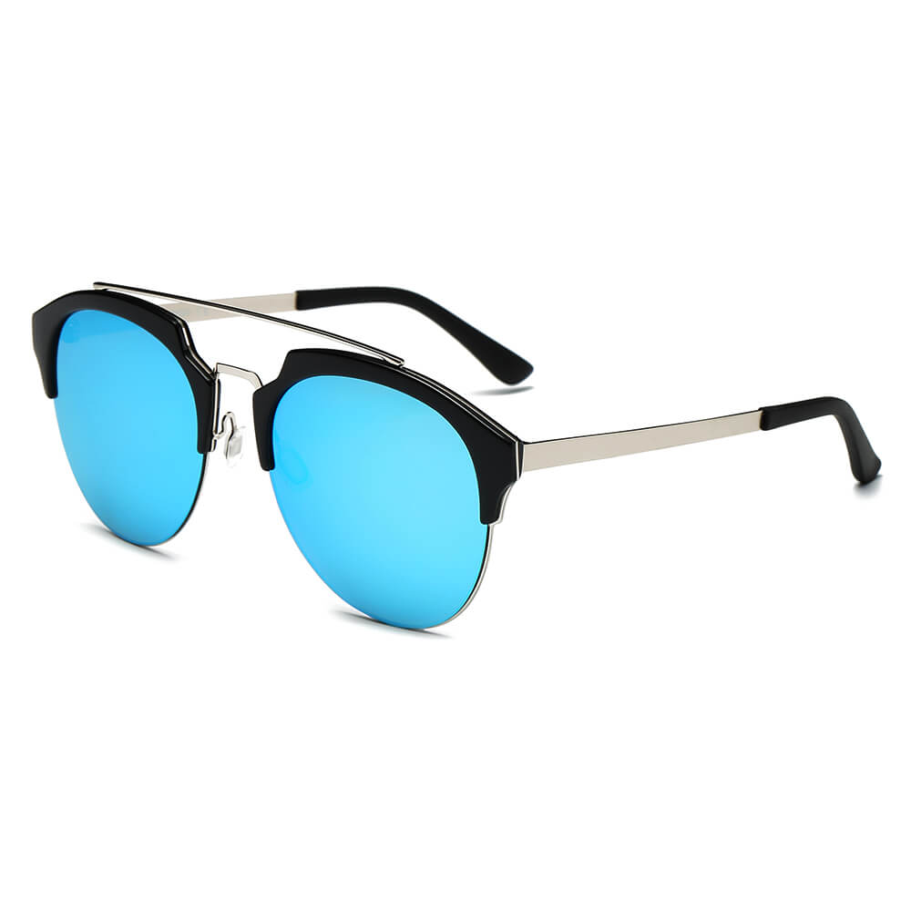 CA15 - Women Round Retro Half Frame Cat Eye Fashion SUNGLASSES Ice Blue