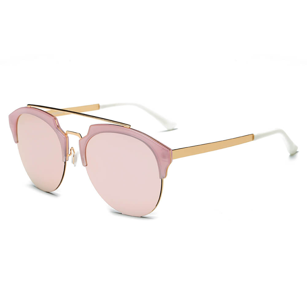 CA15 - Women Round Retro Half Frame Cat Eye FASHION SUNGLASSES Peach