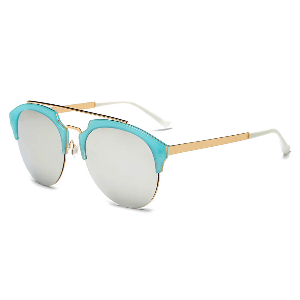 CA15 - Women Round Retro Half FRAME Cat Eye Fashion Sunglasses Mercury