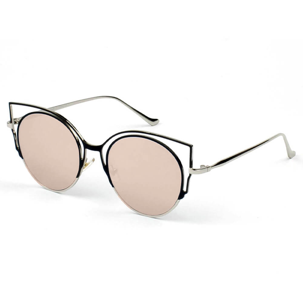 A20 Women's Cut-Out Round Cat Eye Fashion SUNGLASSES Silver - Platinum