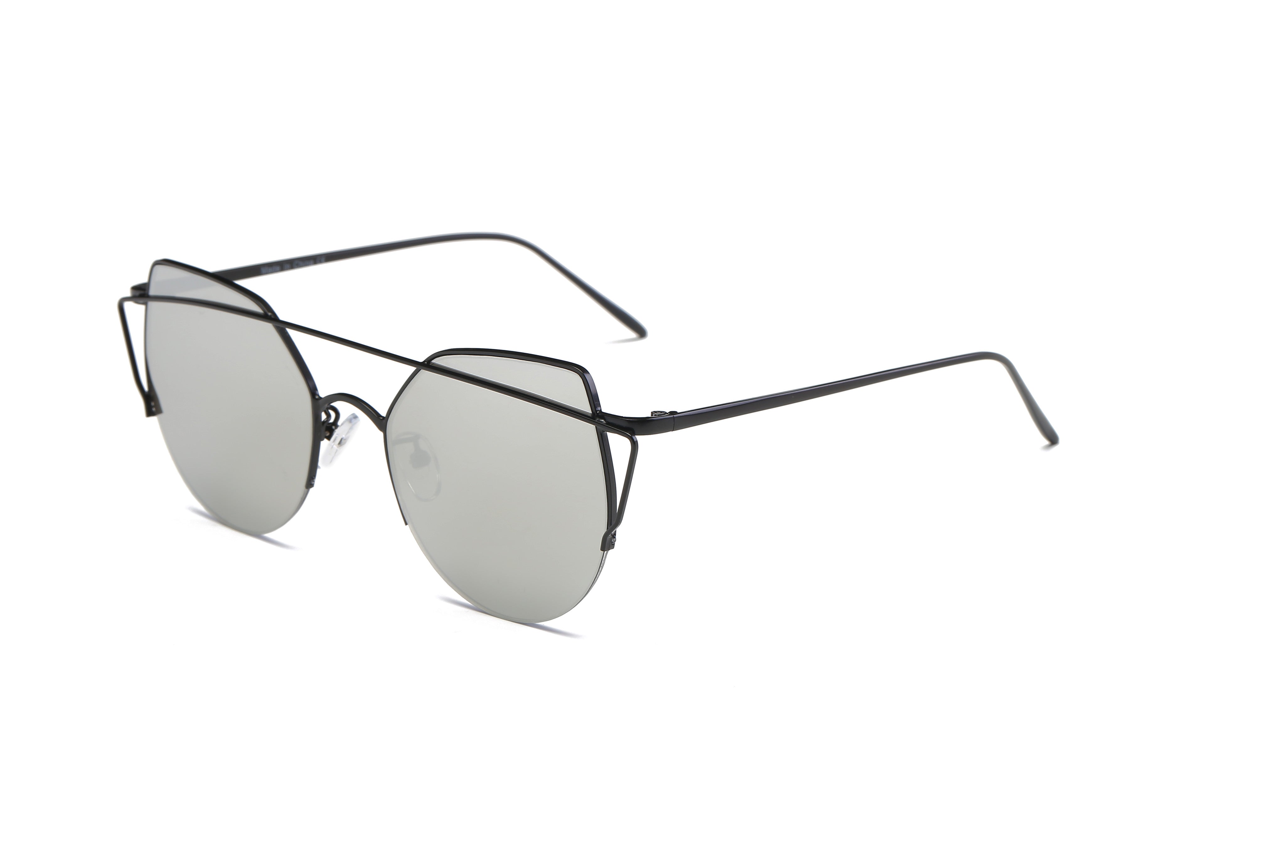 D70 - Women High Pointed Cat Eye Fashion Mirrored Sunglasses Black FRAME - Silver Lens