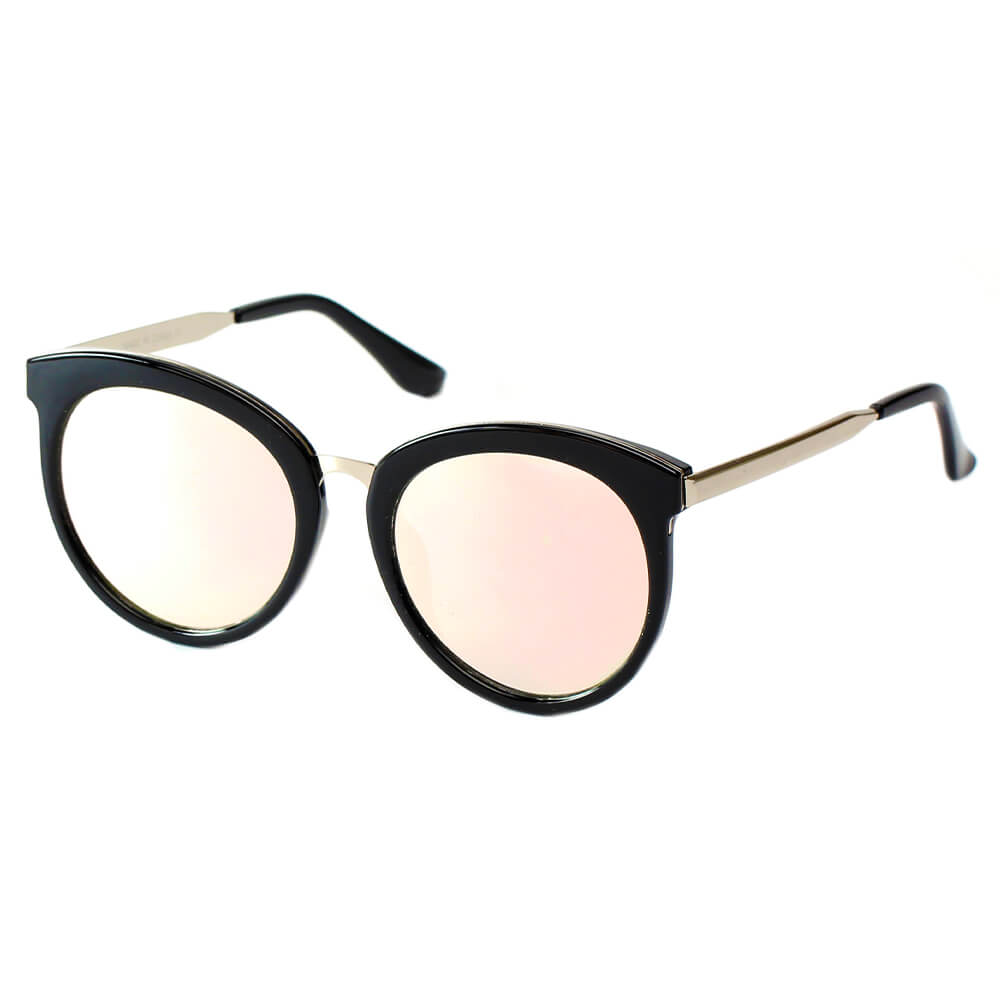 CD04 VINTAGE Oversize Round Mirrored Lens Horned Rim Sunglasses Light Pink