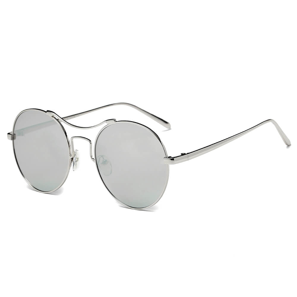 CD16 - Round Retro Reflective FASHION Circle Mirrored SUNGLASSES Silver - Silver