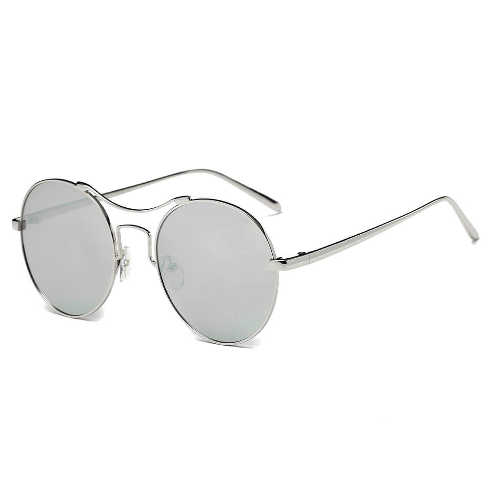 CD16 - Round Retro Reflective Fashion Circle Mirrored Sunglasses Silver - Silver