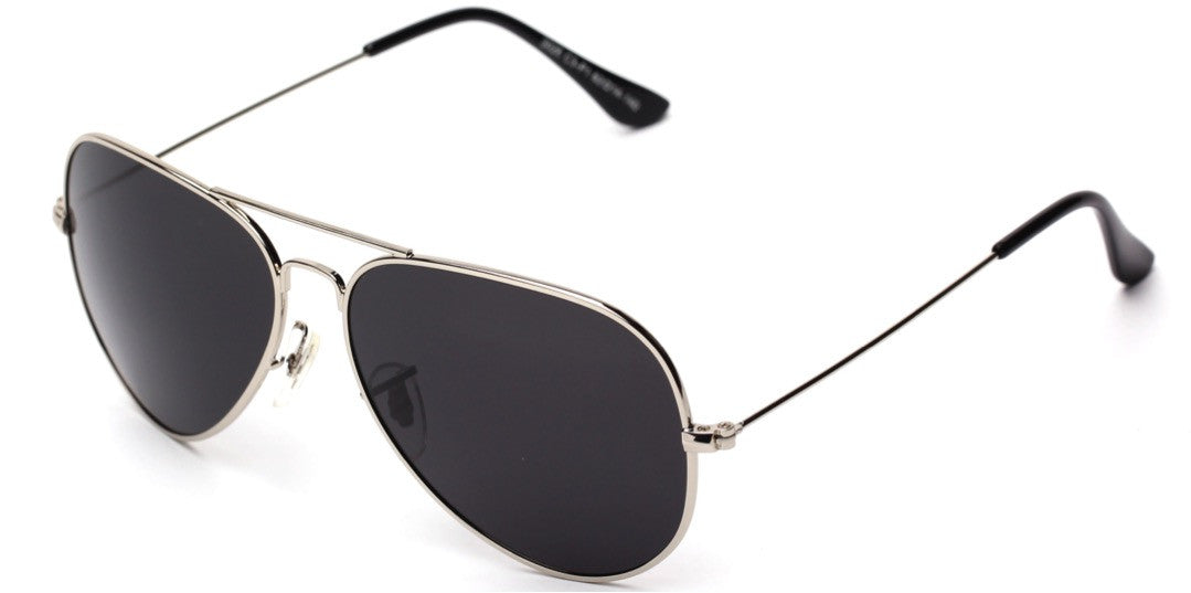 P3026 - Classic Polarized Aviator FASHION SUNGLASSES Silver/Smoke