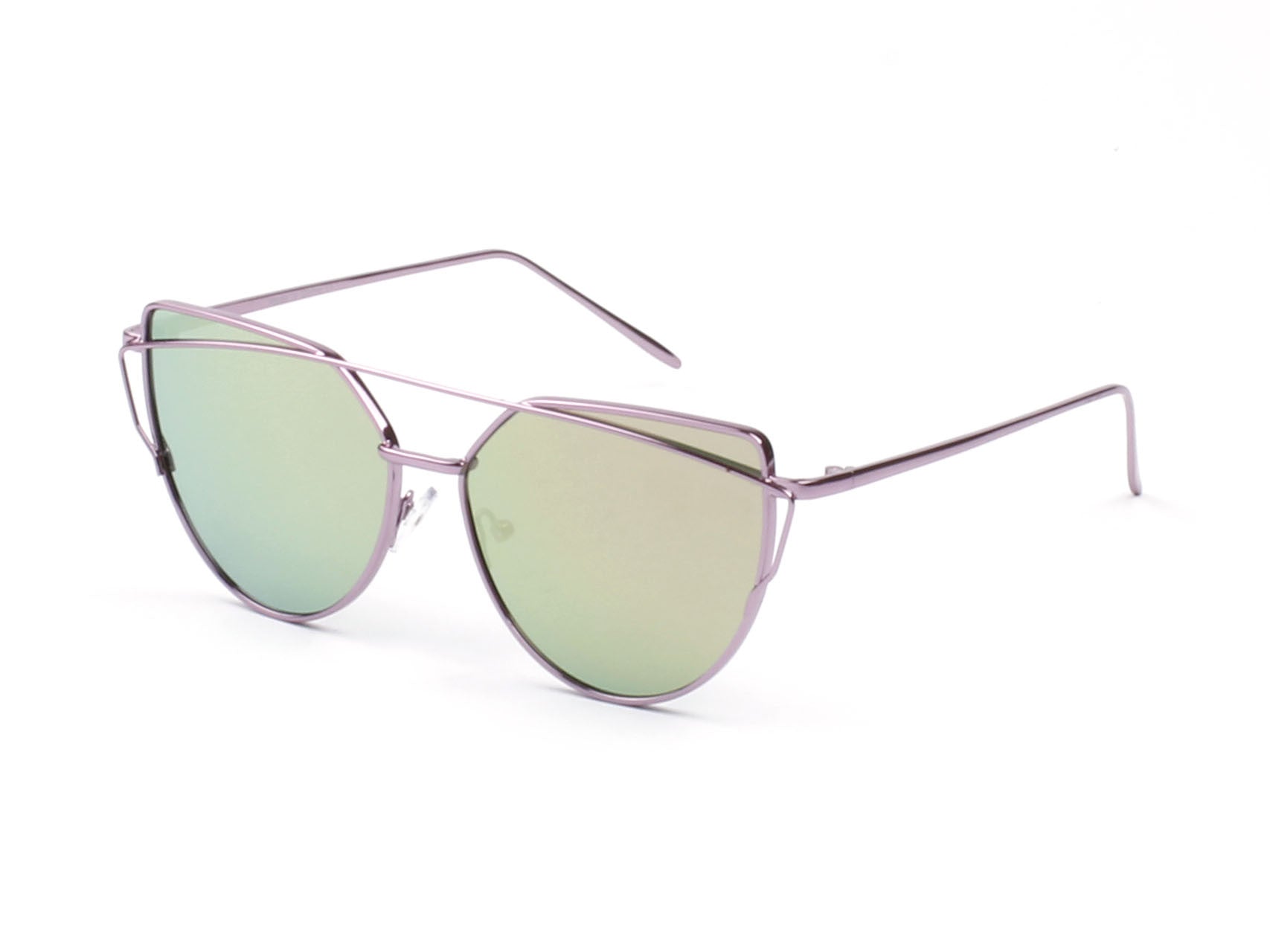 D69 - Women Mirrored METAL Cat Eye Sunglasses Purple - Peach Green