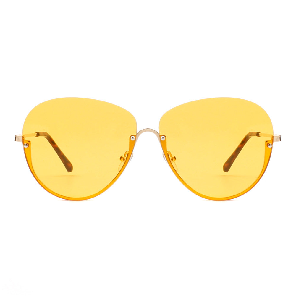 S2026 - Half Frame Oversize Aviator Sunglasses GOLD Frame - Yellow Lens