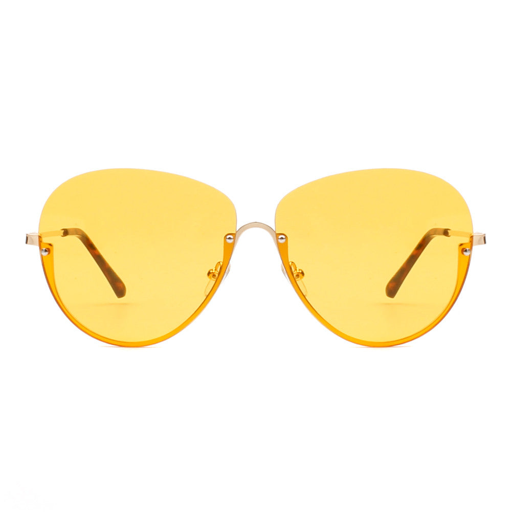 S2026 - Half FRAME Oversize Aviator Sunglasses Gold FRAME - Yellow Lens