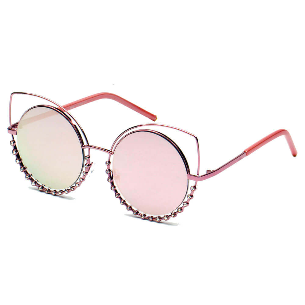 A21 Women Pearl-Studded Cut-Out Cat Eye Sunglasses Pink - Pink