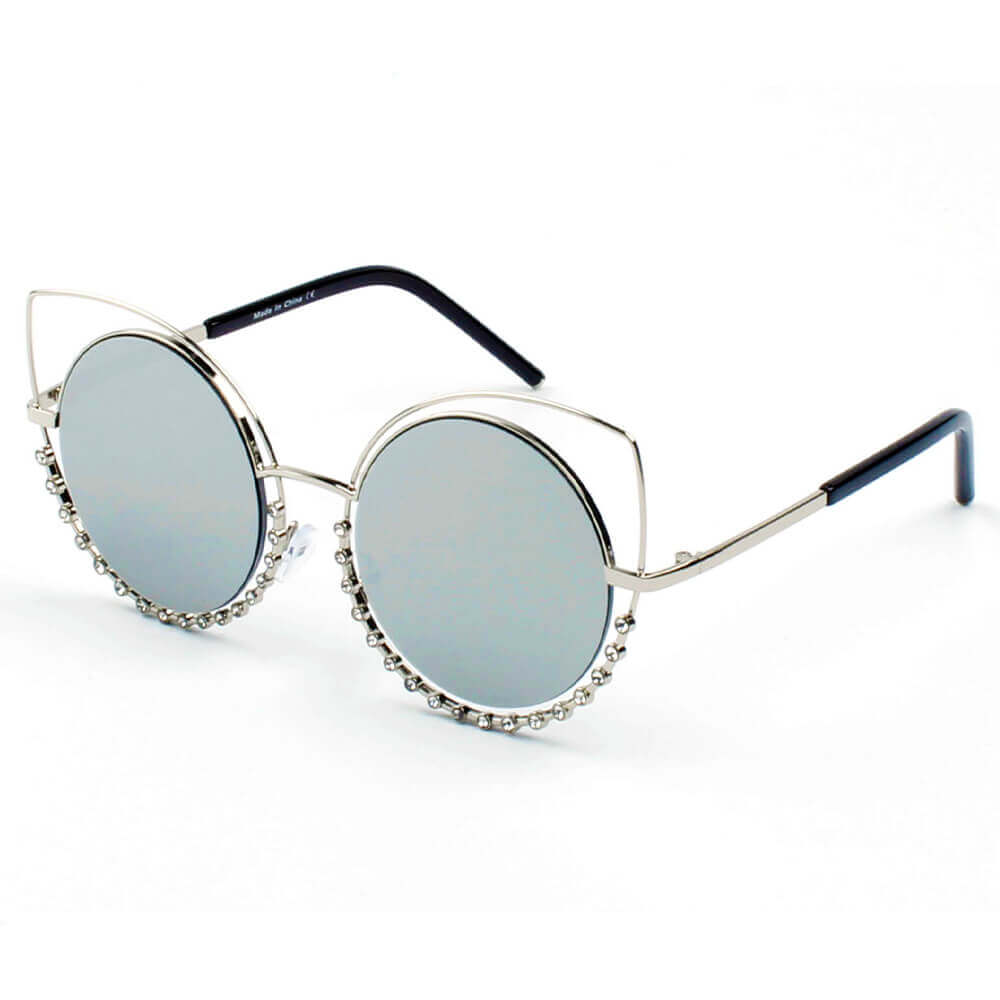 A21 Women Pearl-Studded Cut-Out Cat Eye Sunglasses Silver - Platinum