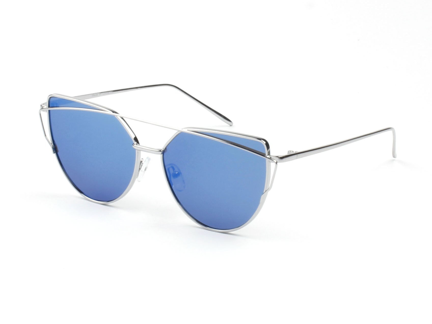 D69 - Women Mirrored Metal Cat Eye SUNGLASSES Silver - Blue