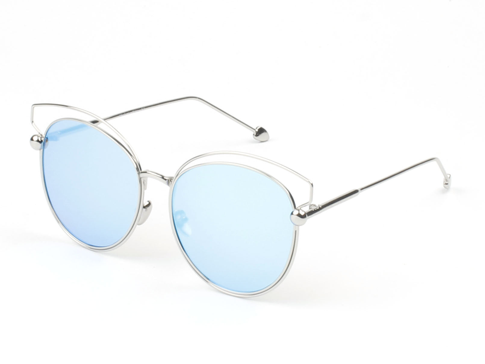 D64 - Women Round Cat Eye FASHION SUNGLASSES Silver - Icy Blue