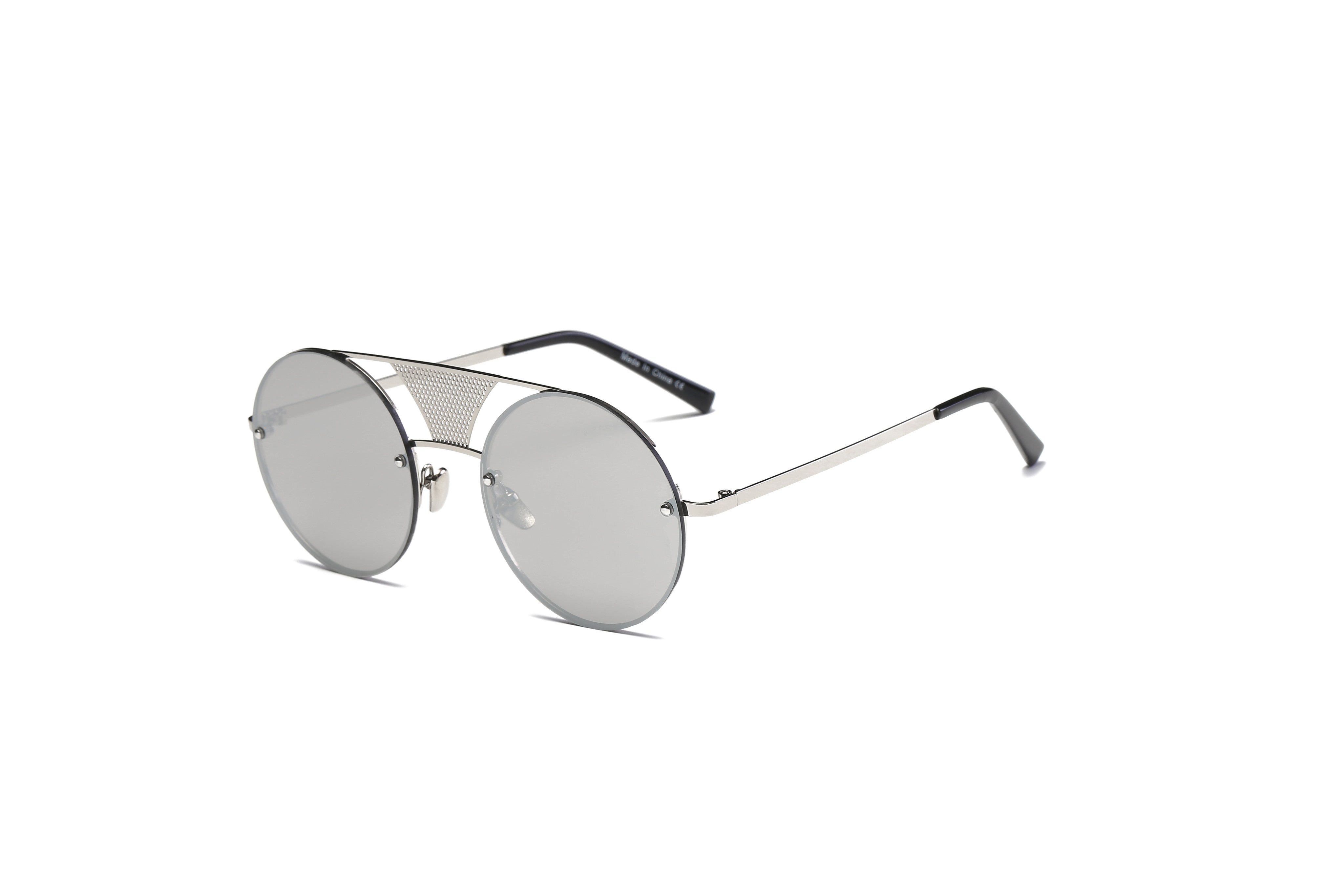 S2012 - Retro Round Brow-Bar Circle Fashion Wholesale Sunglasses Silver FRAME - Silver Lens