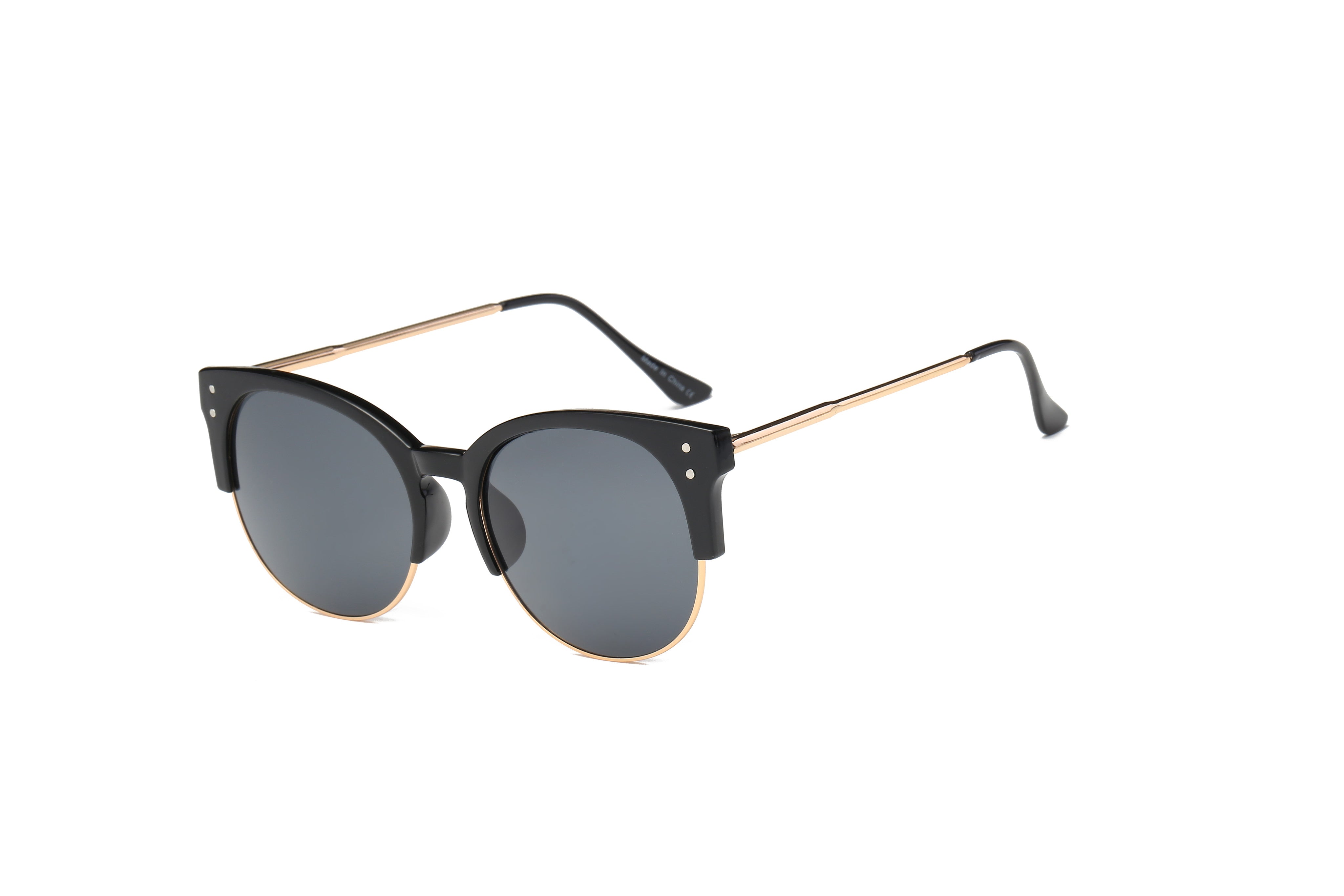 D68 - Round Mirrored Flat Lens Half Frame SUNGLASSES Black