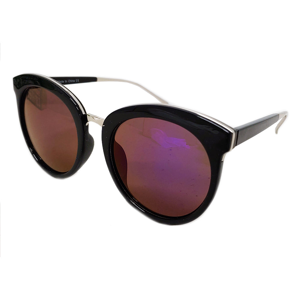 CD06 Women's Oversize Mirrored Lens Horned Rim Sunglasses Silver/Purple