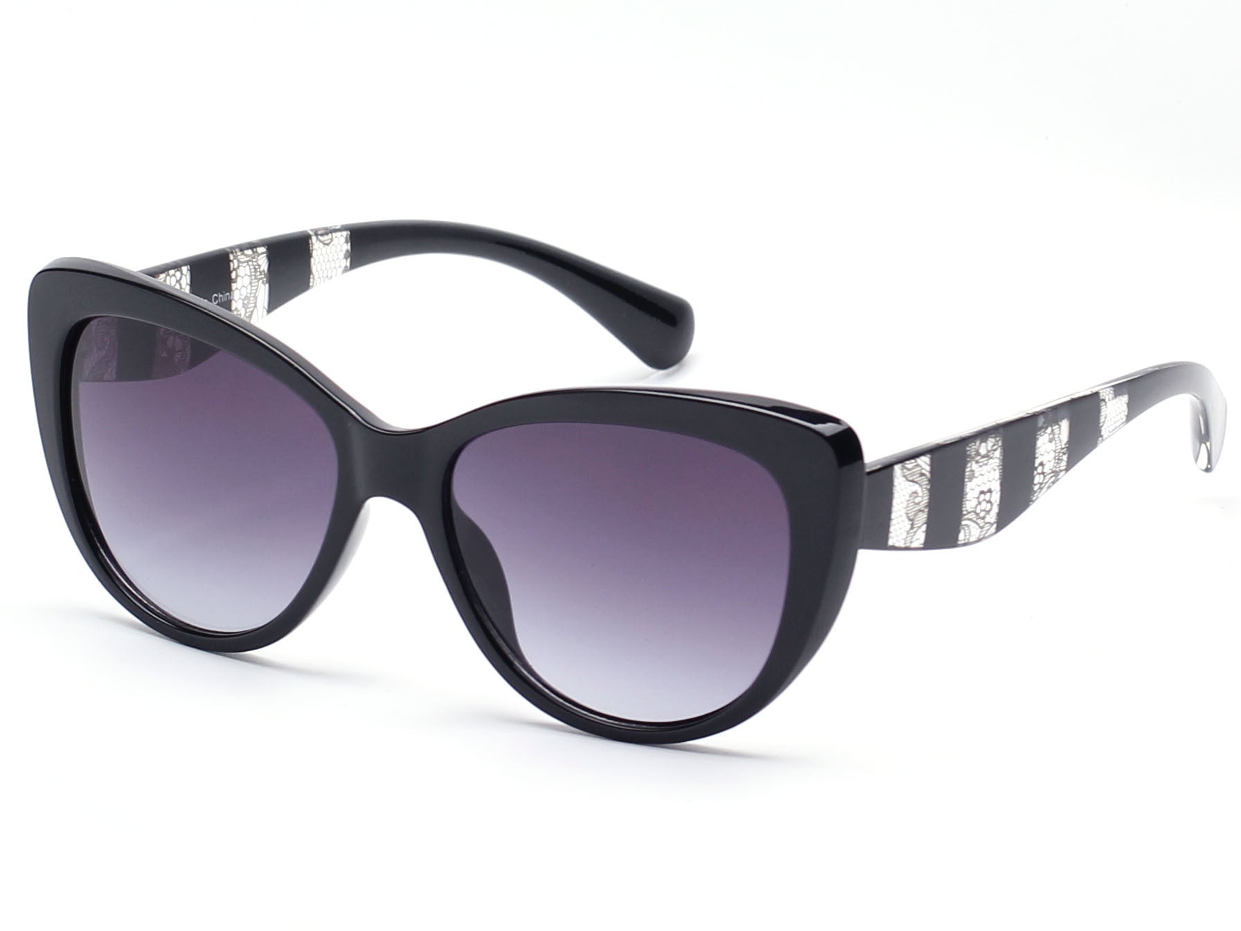 E26 - Deluxe Bold PILLOW Frame Cat Eye Sunglasses Black/Zebra - Purple Smoke