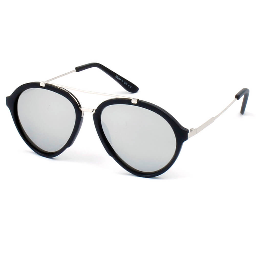 D19 - Round Brow-Bar Tear Drop FASHION SUNGLASSES Silver - Platinum