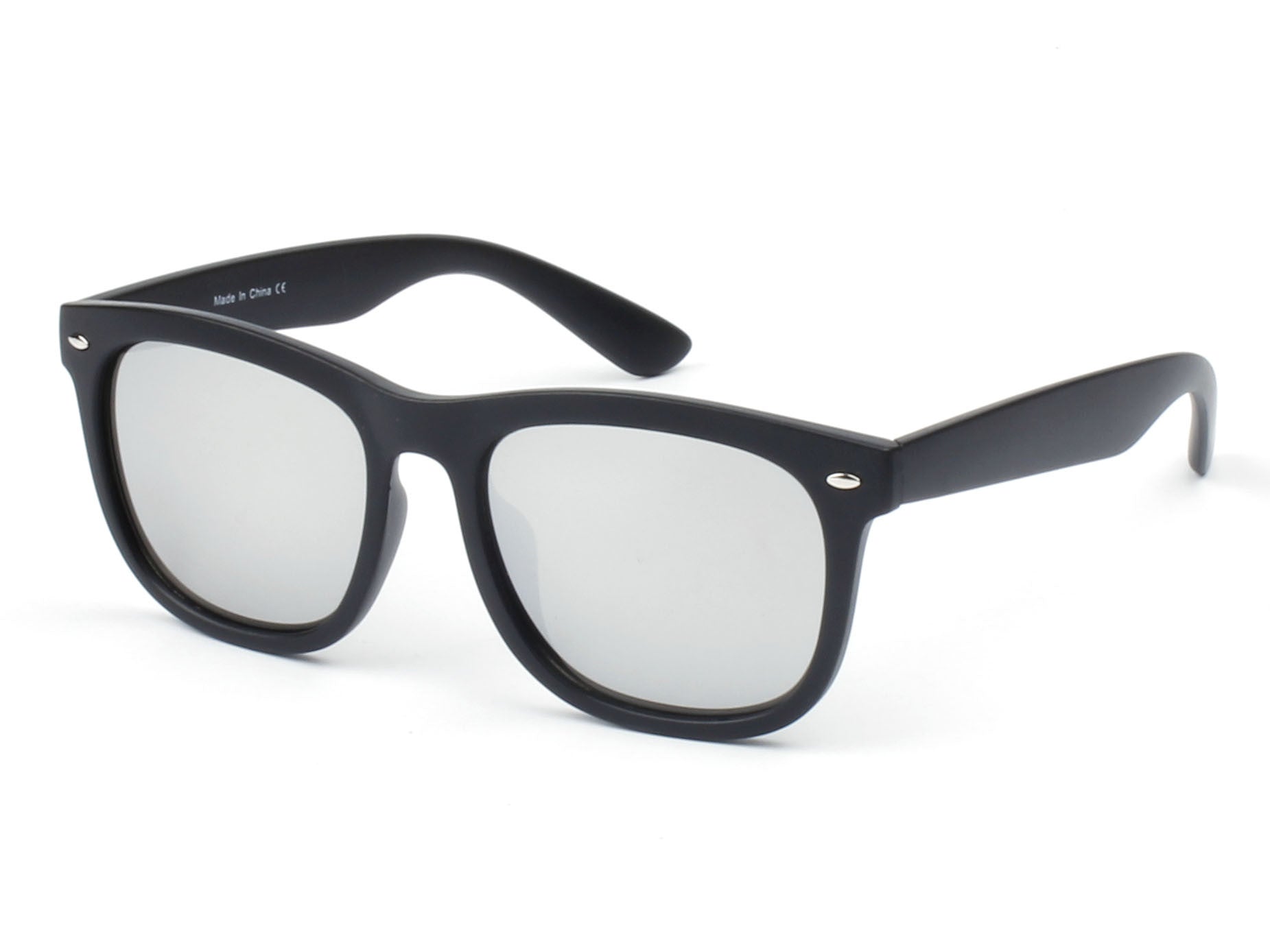 E06 - Classic Horned Rim Mirrored Lens Sunglasses Black - Platinum