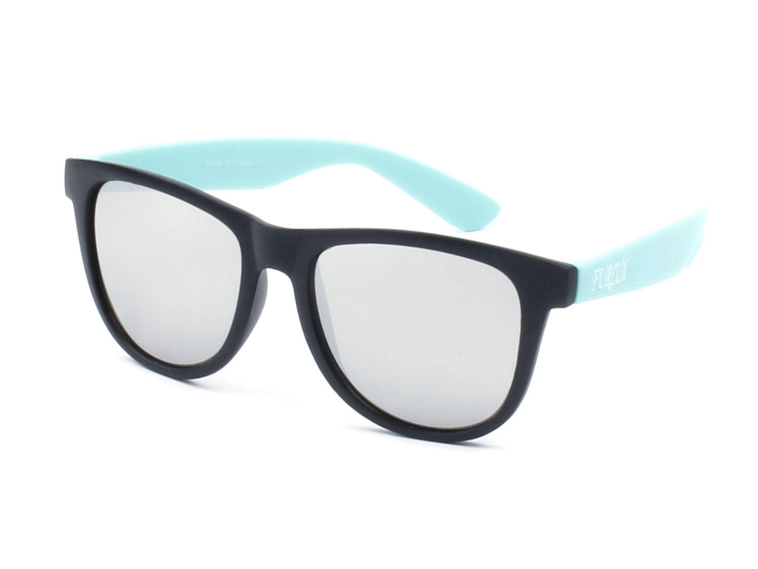 E14 - Jaunty PILLOW Frame Horn Rimmed Sunglasses Black/Baby Blue - Silver