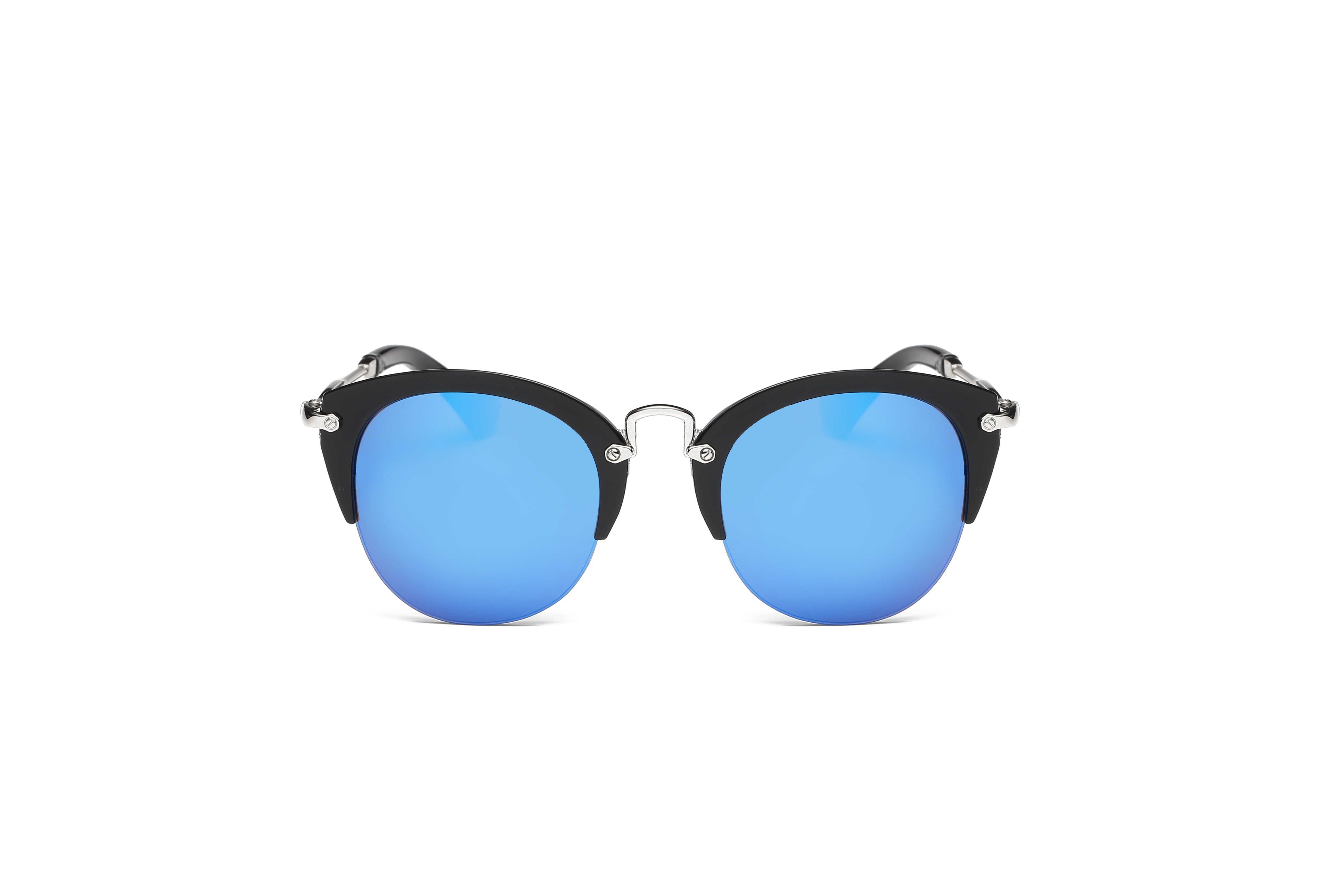 D41 - Women's Retro Classic Half Frame Horn Rimmed SUNGLASSES Blue