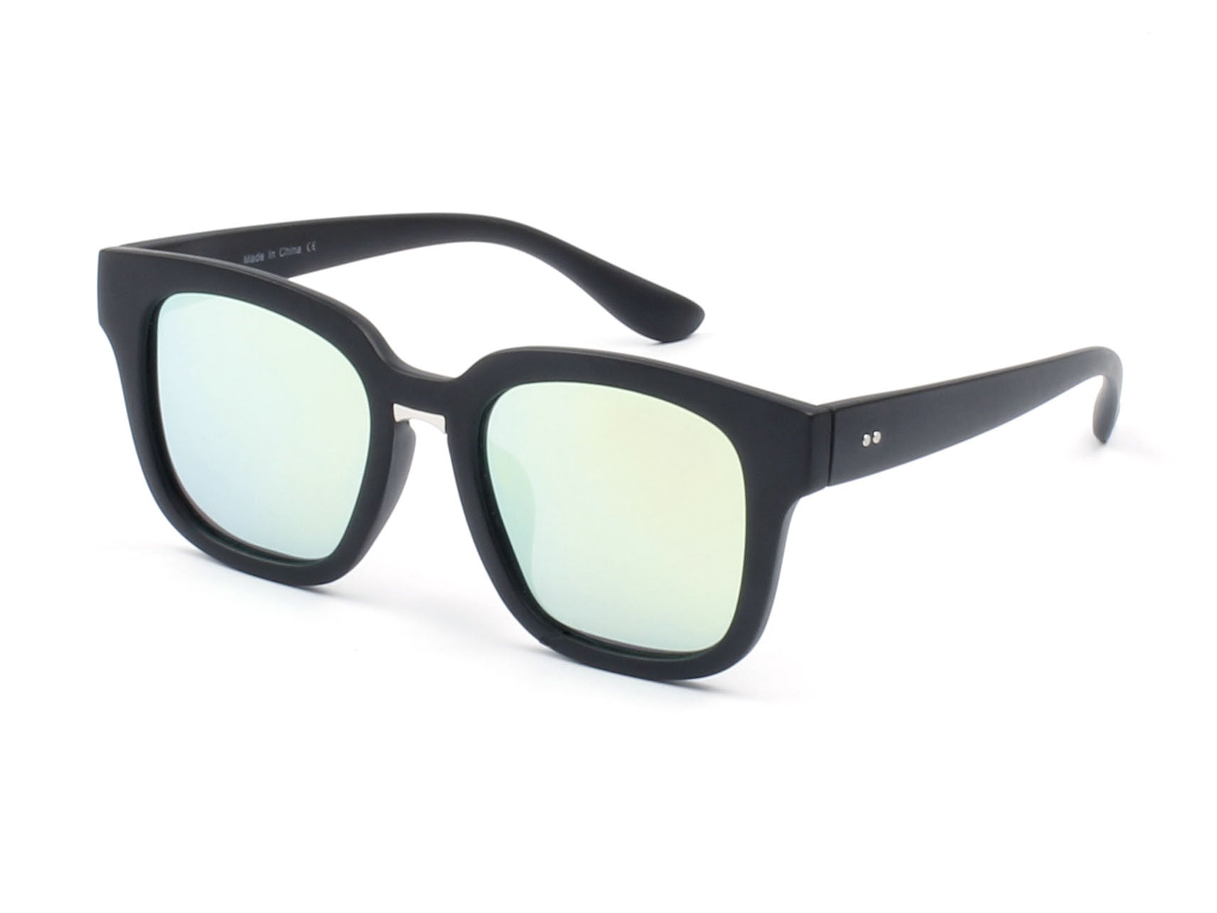 PD01 - Indie Thick Polarized Frame Square Mirrored Lens SUNGLASSES Black - Yellow Green