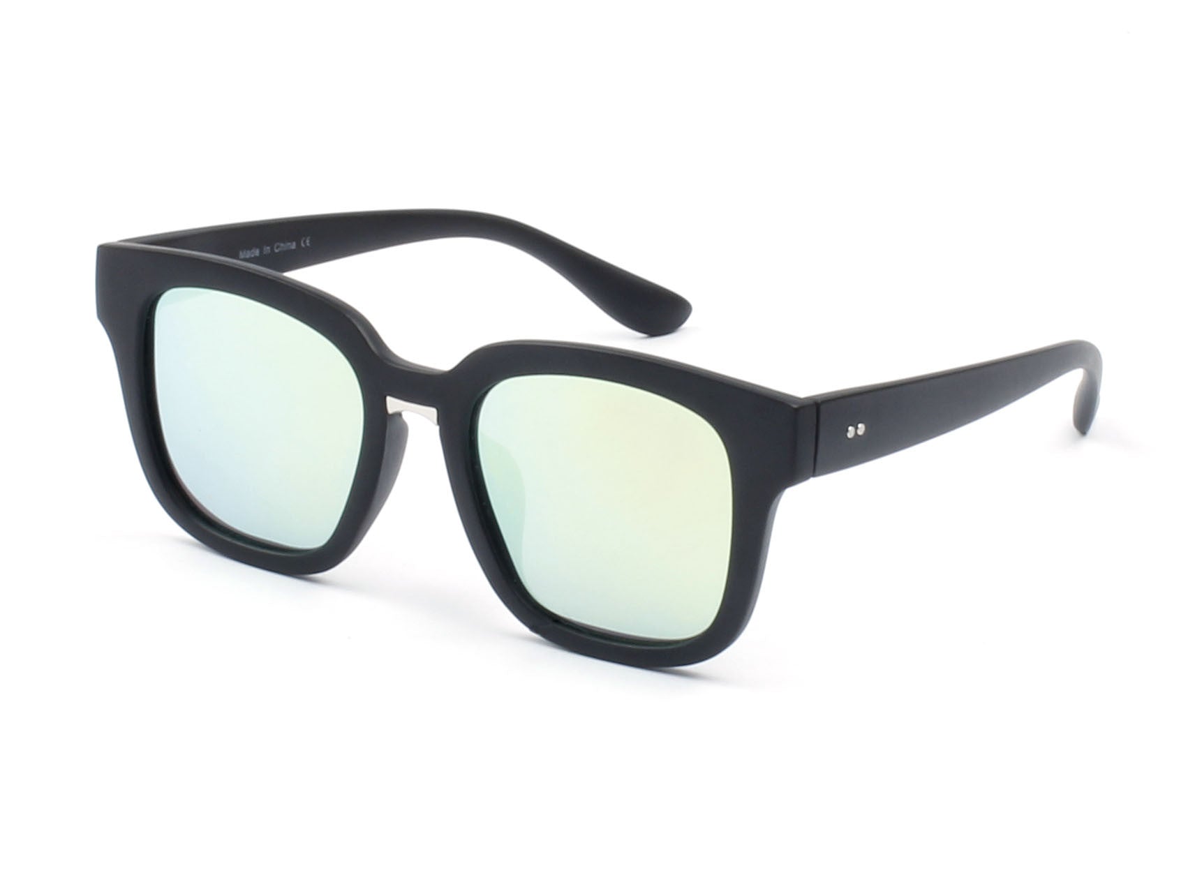 PD01 - Indie Thick POLARIZED Frame Square Mirrored Lens SUNGLASSES Black - Yellow Green