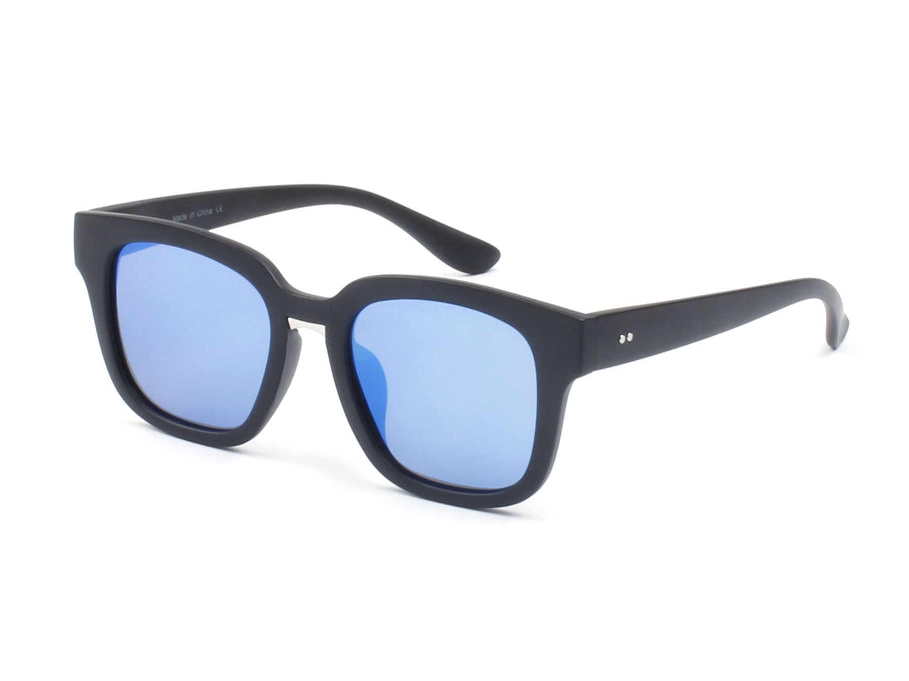 PD01 - Indie Thick POLARIZED Frame Square Mirrored Lens SUNGLASSES Black - Blue