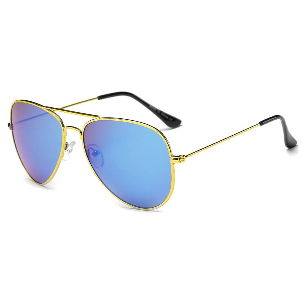 3026 - Classic Pilot Fashion Aviator Wholesale Sunglasses GOLD - Blue