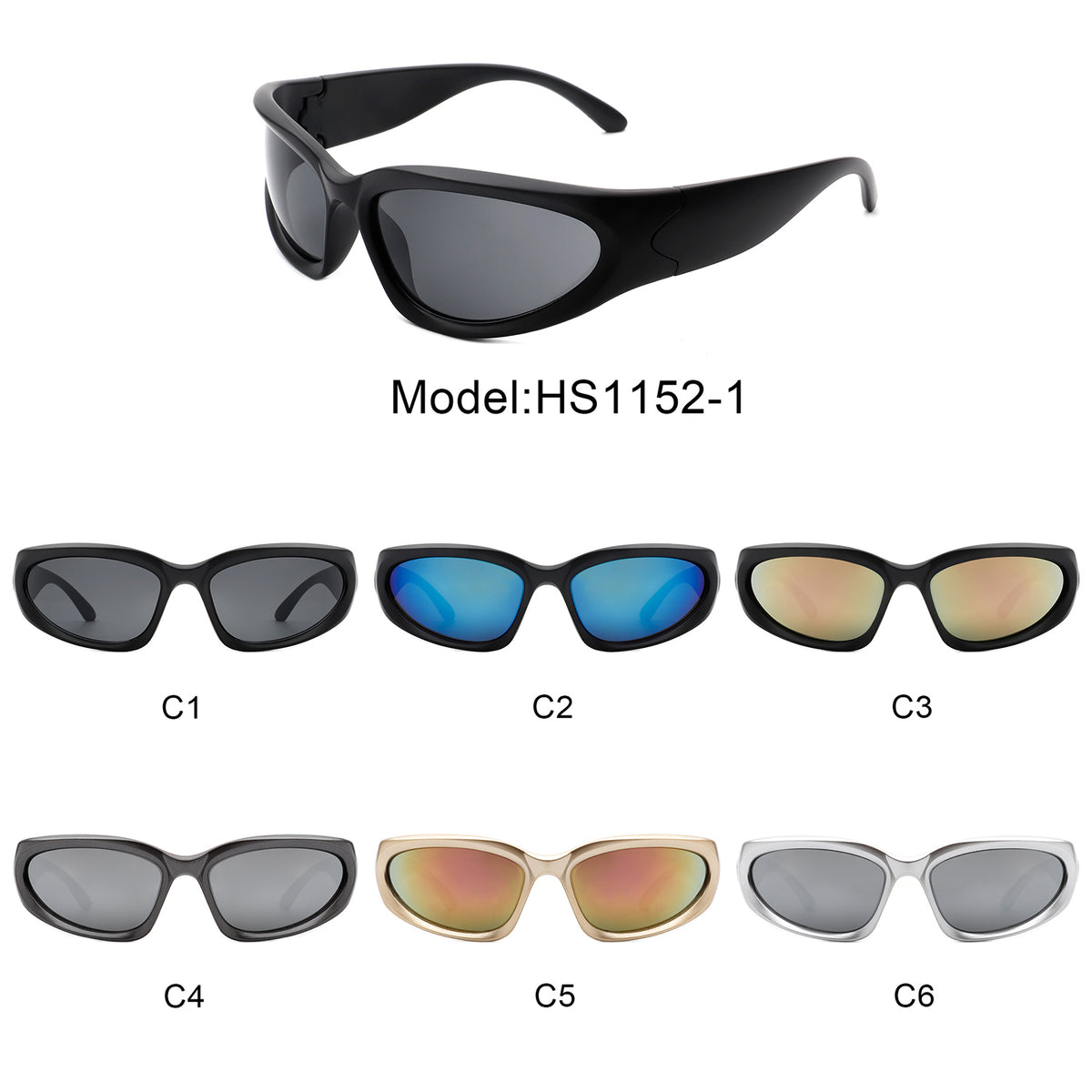 HS1152-1 - Sporty Rectangle Oval Y2K Wrap Around Unisex Fashion Sungla -  Iris Fashion