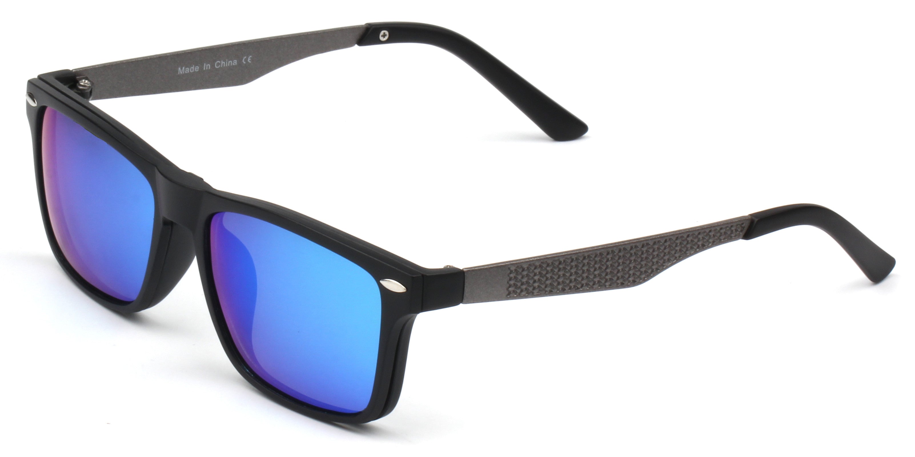 PS2016 - Polarized Clip-On Lens Rectangular Mirrored Fashion Sunglasses Purple coating lens