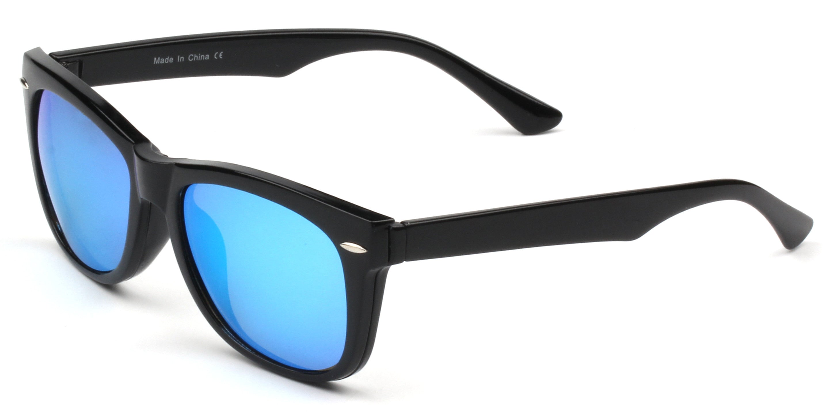 PS2017 - Polarized CLIP-ON Lens Rectangular Mirrored Fashion SUNGLASSES Black frame with blue coatin