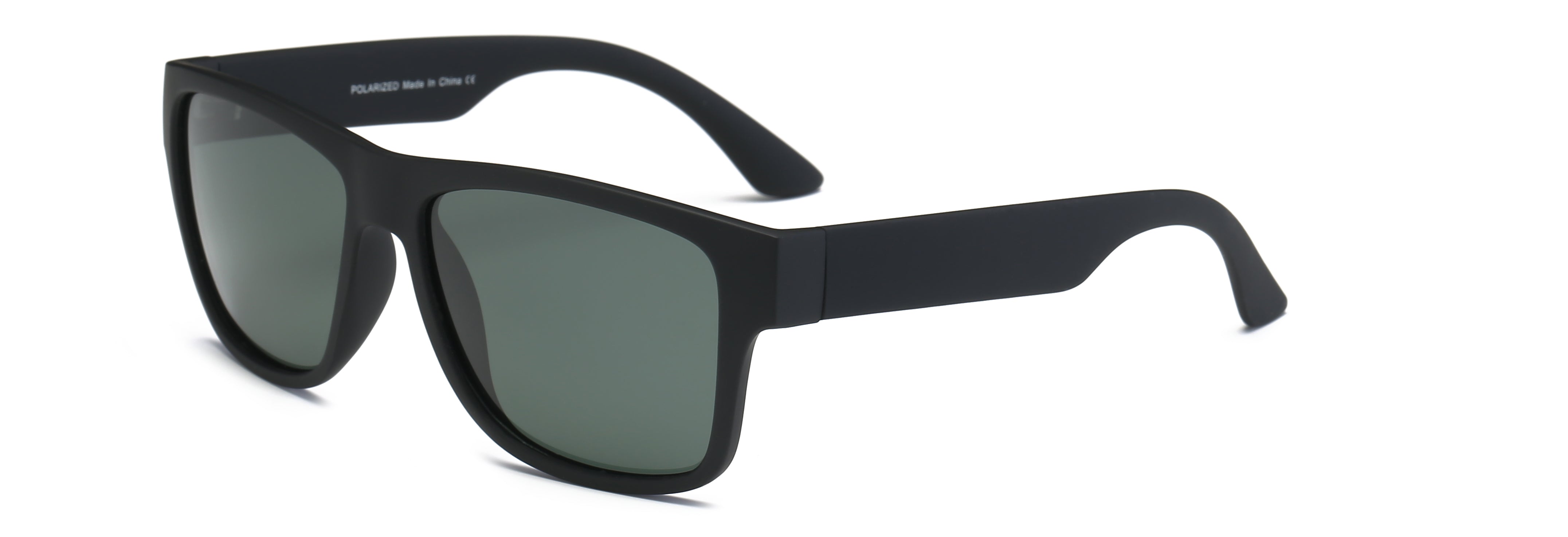 P1003 - Men Square POLARIZED SUNGLASSES Matte black frame with green lens