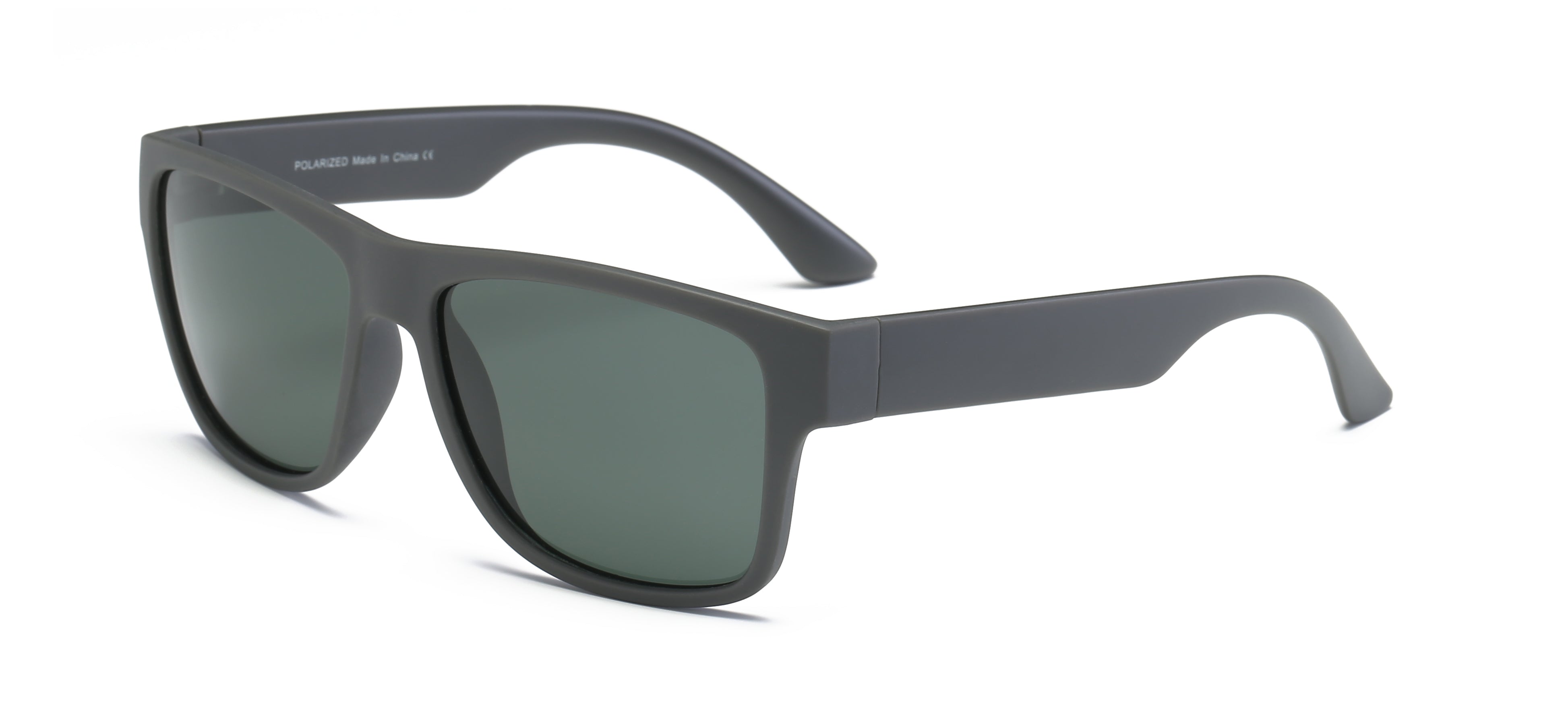 P1003 - Men Square Polarized Sunglasses Matte grey FRAME with green lens