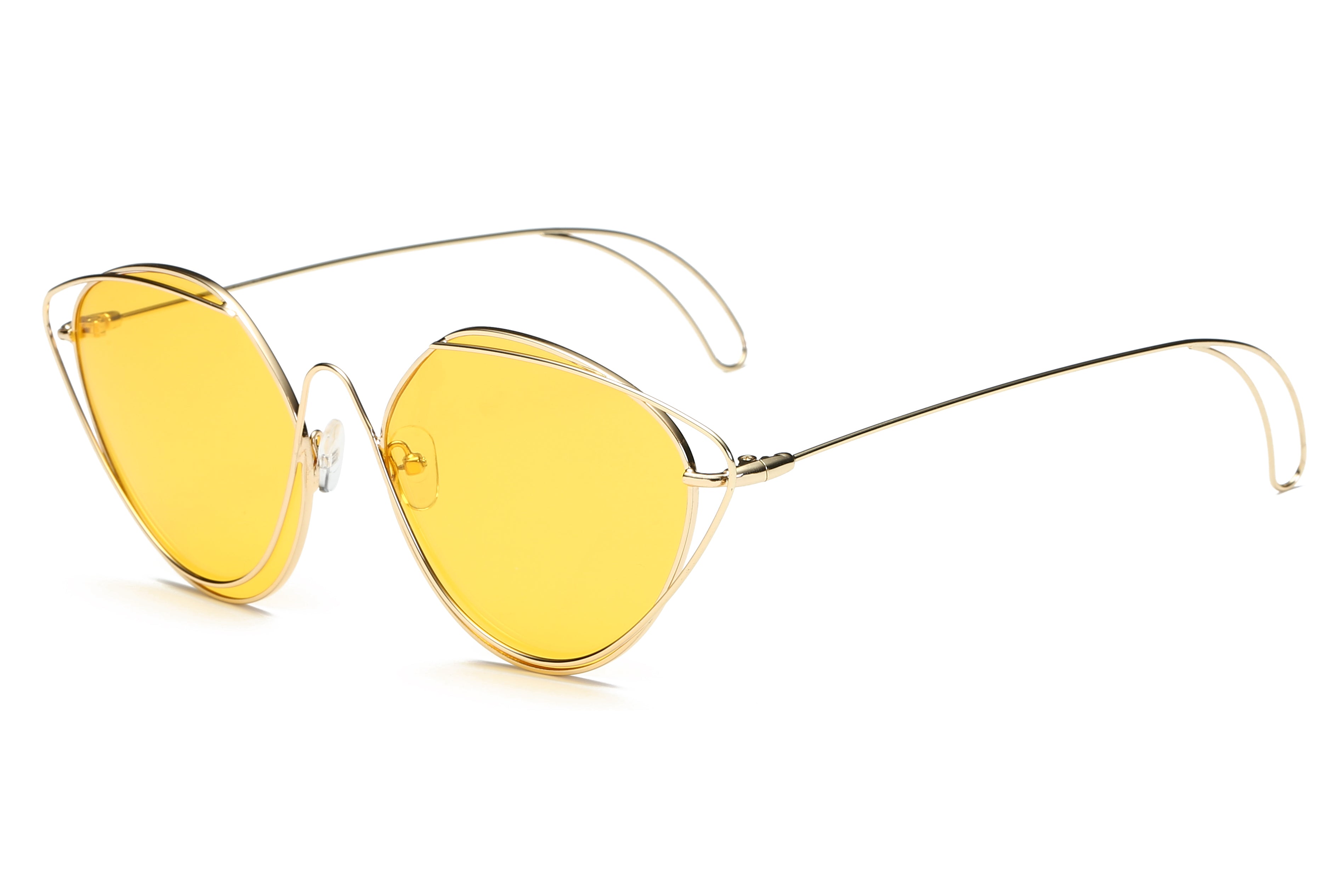 S2045 - Women Fashion Round Cat Eye SUNGLASSES Yellow