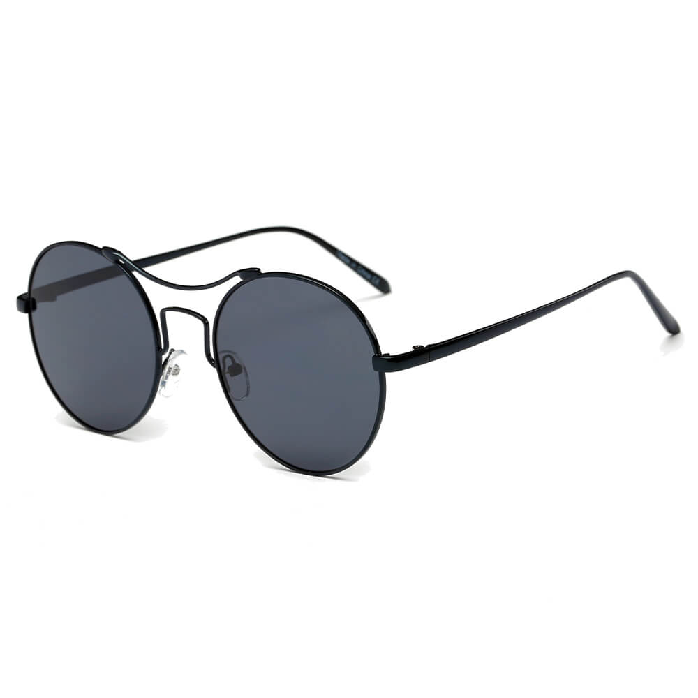 CD16 - Round Retro Reflective Fashion Circle Mirrored Sunglasses Black - Black