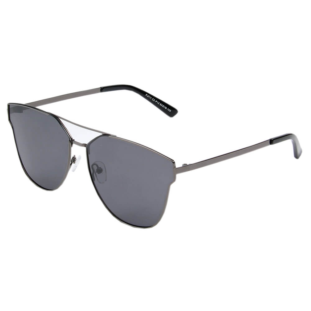 SHIVEDA-PJ711 - Classic Polarized Round Cat Eye Women Fashion Sunglasses Gunmetal