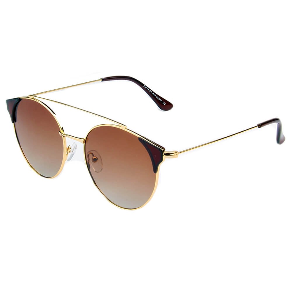 SHIVEDA-PJ714 - Women Round Brow-Bar Polarized Fashion Sunglasses Brown