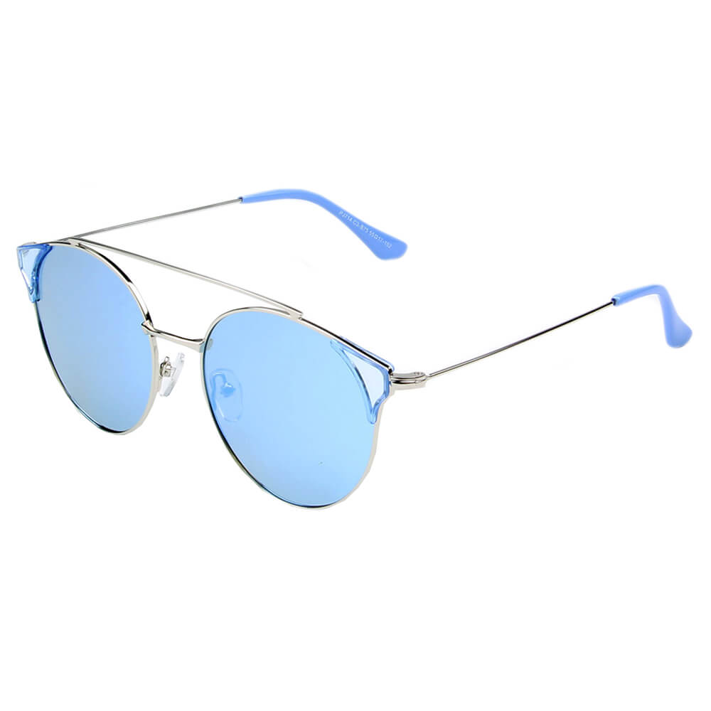 SHIVEDA-PJ714 - Women Round Brow-Bar Polarized Fashion Sunglasses Blue