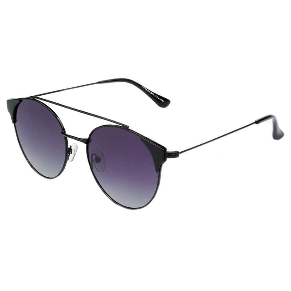 SHIVEDA-PJ714 - Women Round Brow-Bar Polarized Fashion Sunglasses Black
