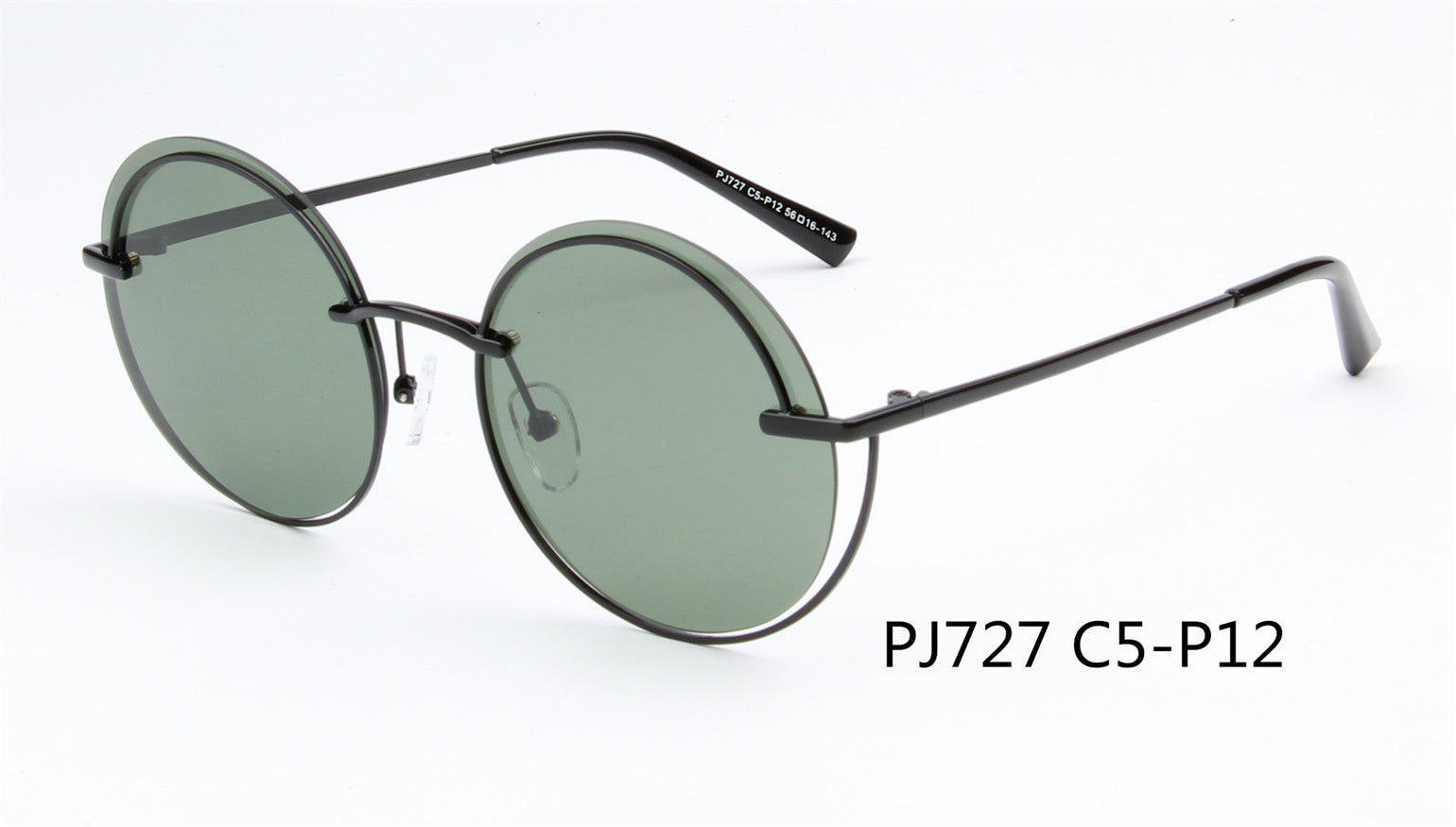 SHIV-PJ727 - Women Round Polarized Fashion Sunglasses Black/Dark Olive