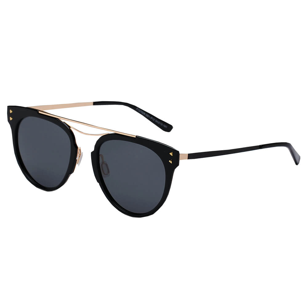 SHIVEDA-PT27028 - Women Polarized Brow-Bar Round Fashion Sunglasses Black