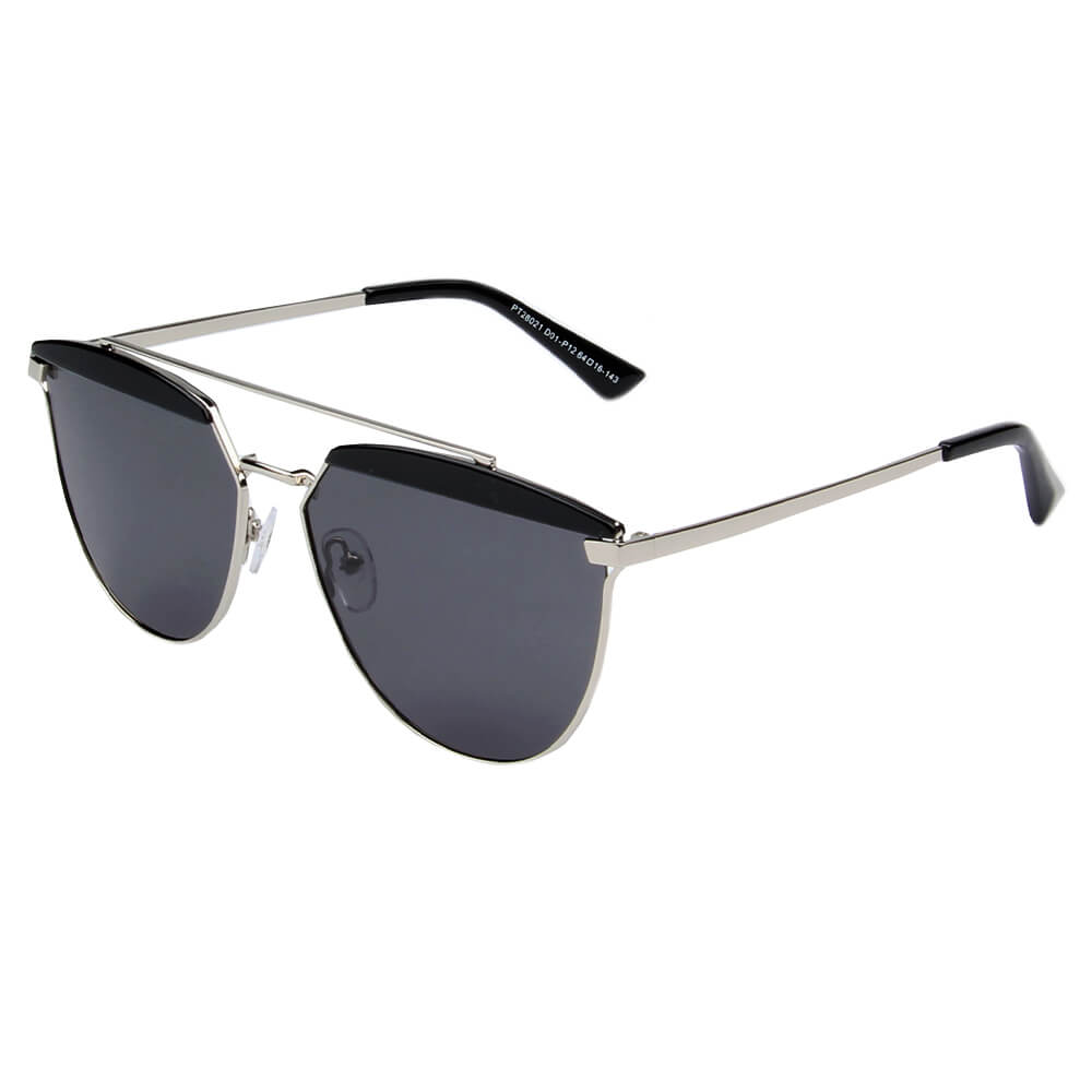 SHIVEDA-PT28021 - Women Round Mirrored Polarized Sunglasses Black