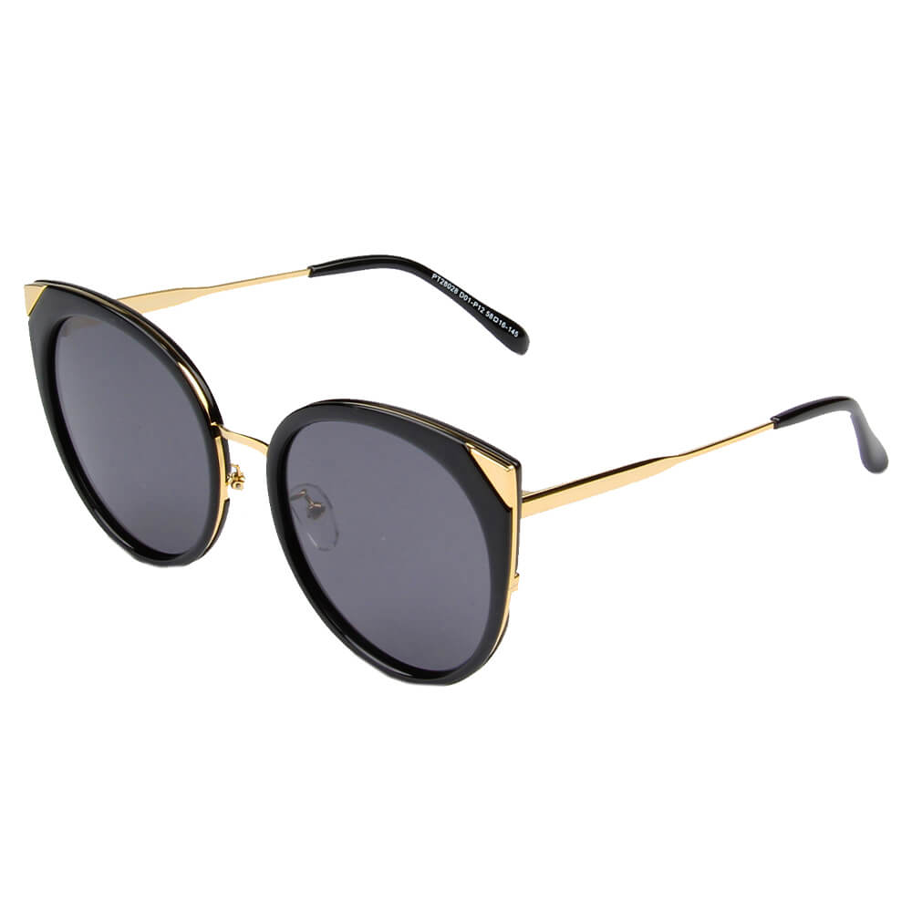 SHIVEDA-PT28028 - Women Polarized Round Cat Eye SUNGLASSES Black