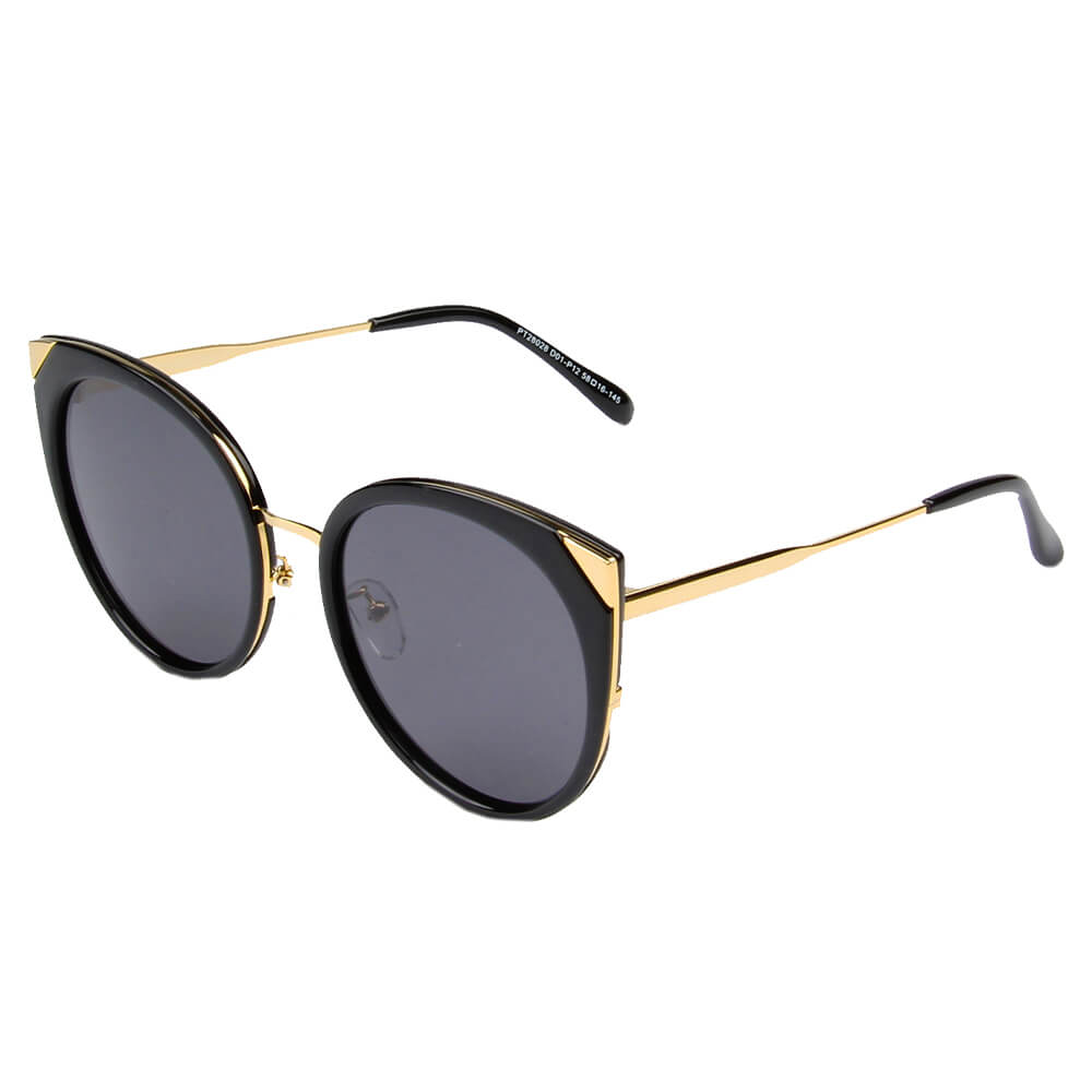 SHIVEDA-PT28028 - Women Polarized Round Cat Eye Sunglasses Black