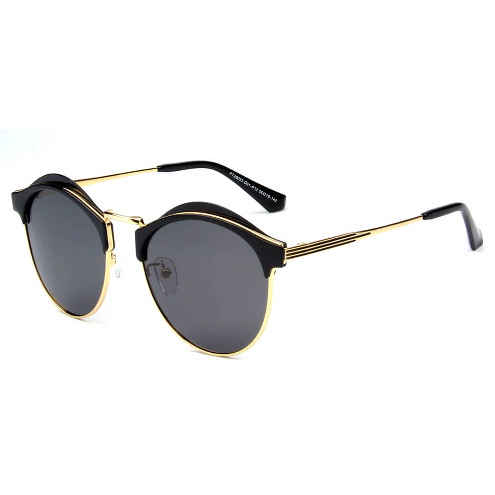 SHIVEDA-PT28033 - Women Round Polarized Fashion Sunglasses Black