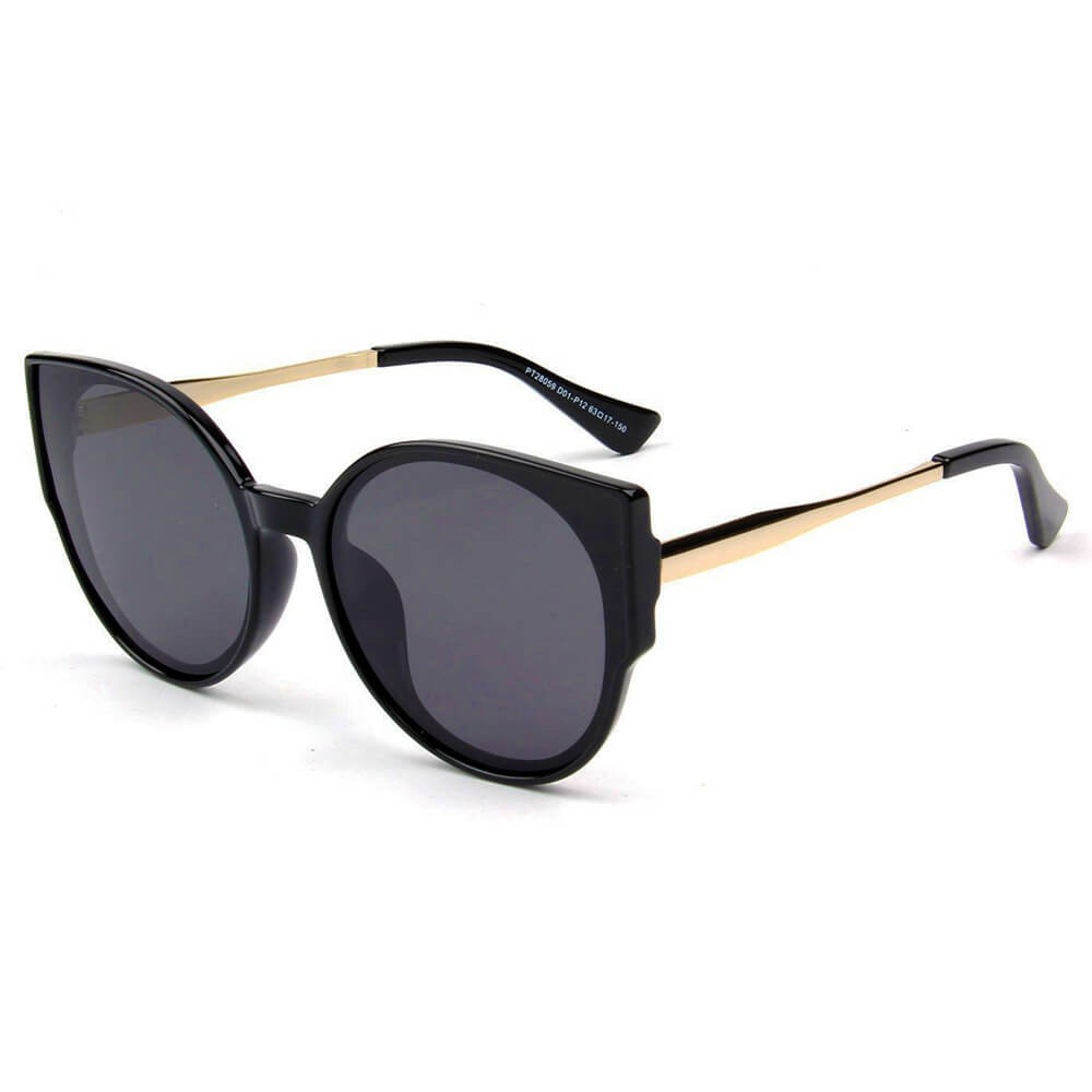 SHIVEDA-PT28059 - Women Round Cat Eye POLARIZED SUNGLASSES Black