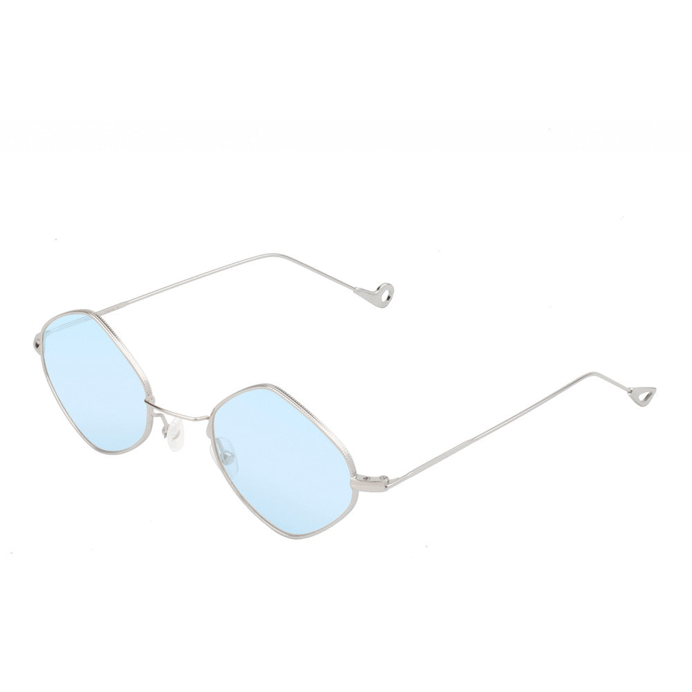 S2020 - Slim DIAMOND Shape Fashion Sunglasses Silver Frame - Light Blue Lens